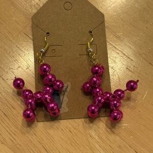 Pink Beaded Balloon Dog Drop Earrings